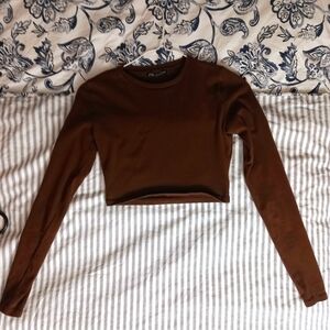 Brown cropped long-sleeve top